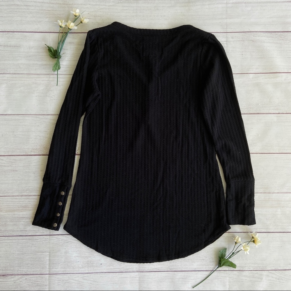 Chaser Button Front Long Sleeve Waffle Thermal Knit Tunic Sweater Top - Picture 8 of 14